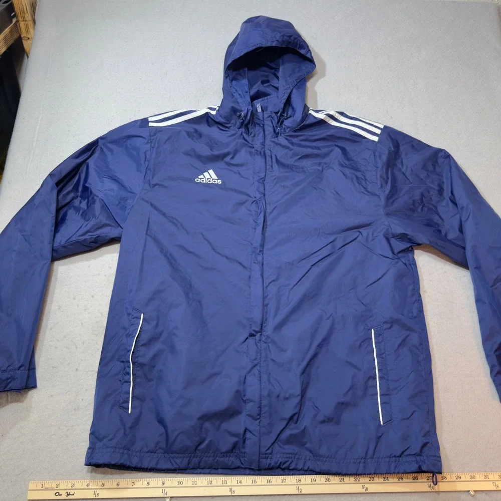 Adidas Windbreaker Jacket Mens XL Navy Blue Good Hooded Mesh Lined V39446‎
